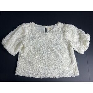 Maeve by Anthropologie Flowers Puff-Sleeve Cream Top Sz L $88